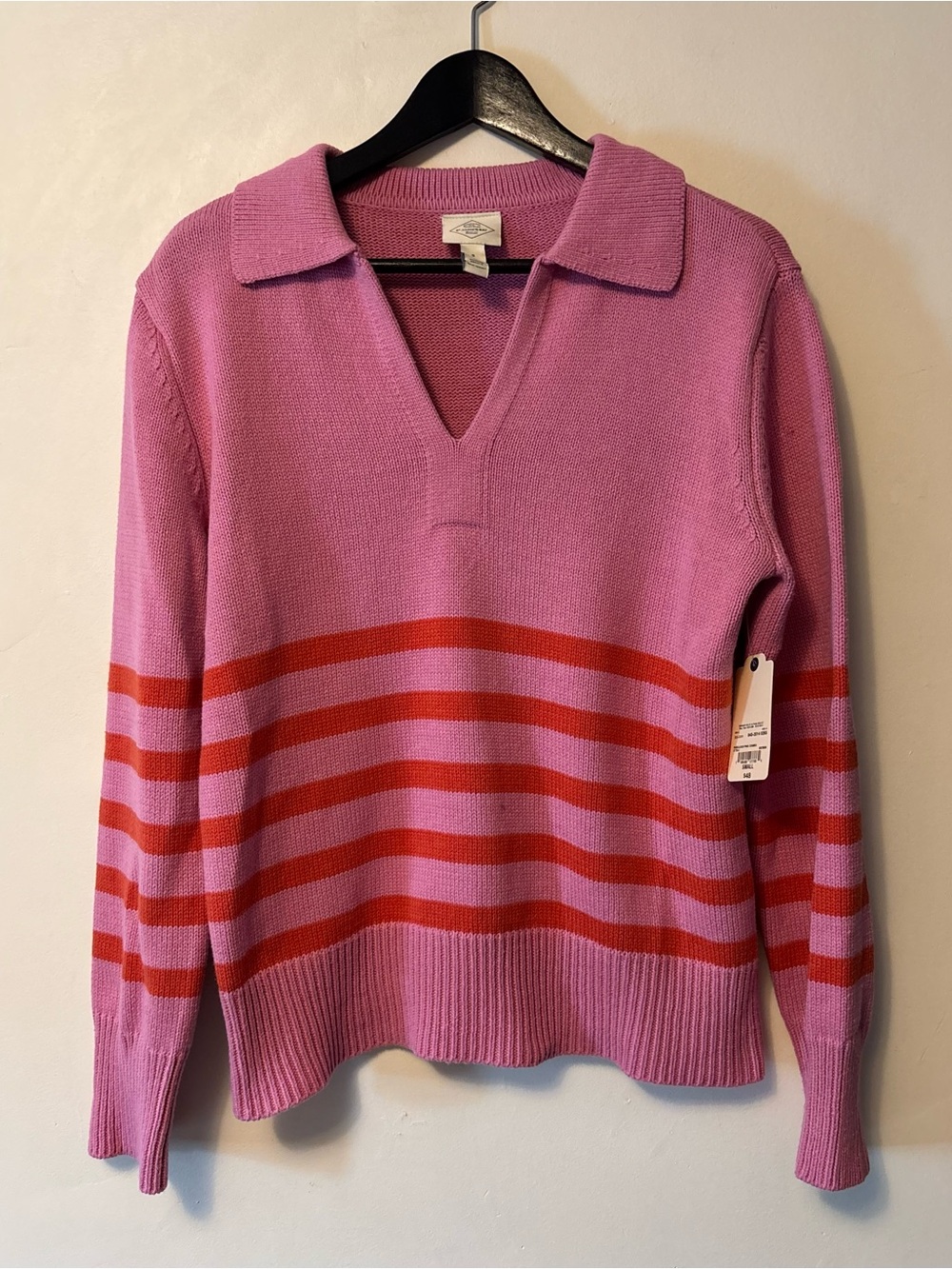 ST. JOHN’S BAY Pink Red Striped Cotton Knit Collared Sweater NEW NWT